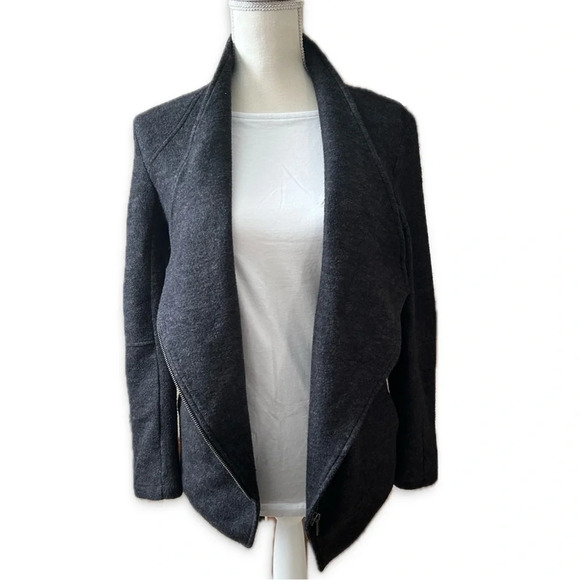 BB DAKOTA Dark Grey Asymmetrical Zip Fleece Moto Jacket Size Medium - Picture 4 of 12